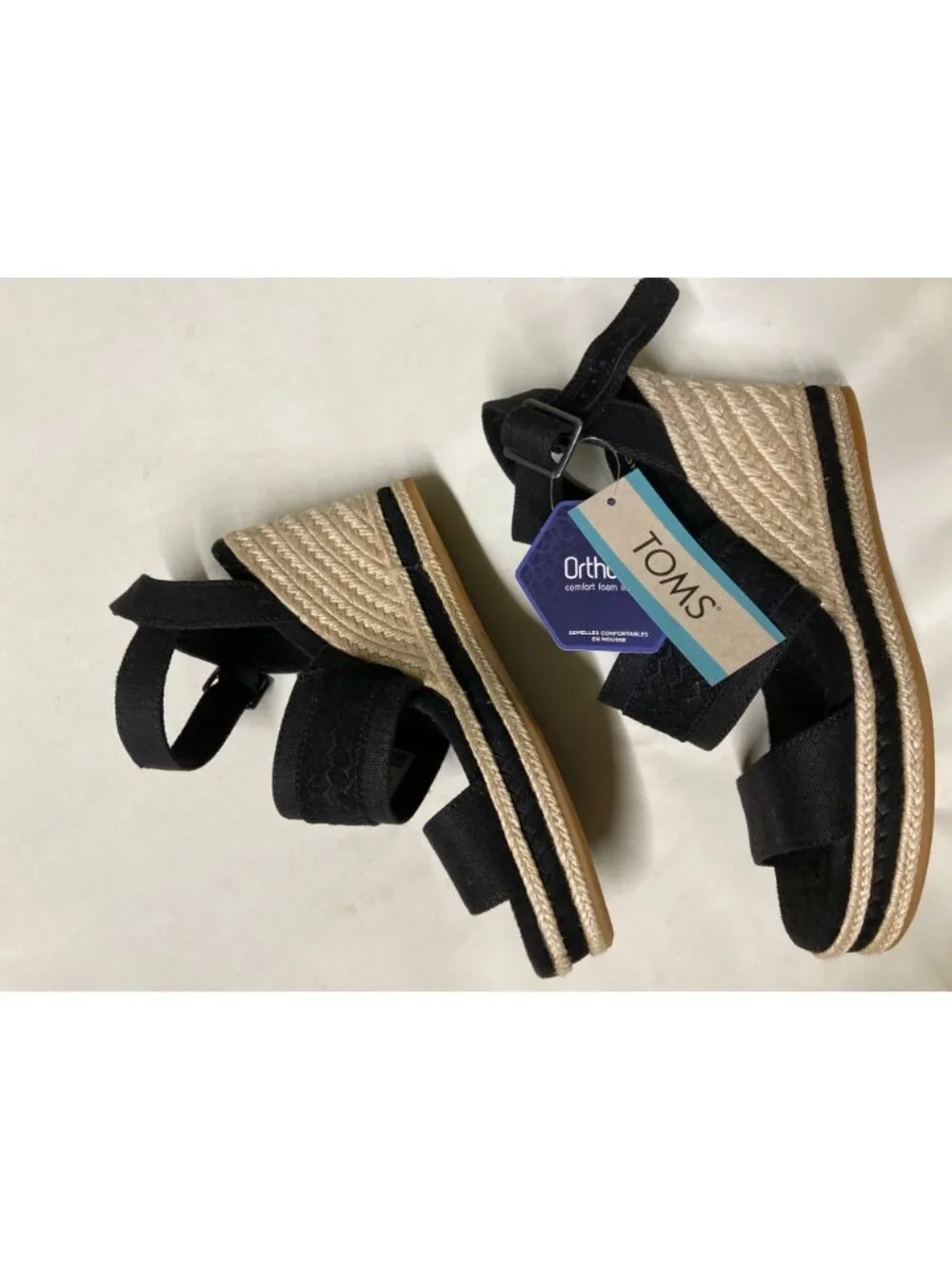 Toms Madelyn Braided Wedge Sandal for Women - Black, Size 6, New with Tag